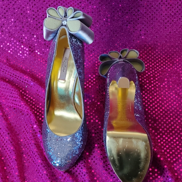 TED BAKER SILVER GLITTER PLATFORMS - Picture 2 of 2